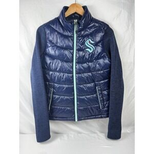 NHL Seattle Kraken G-III 4Her Women's Quilted Puffer Jacket Navy Blue Size M